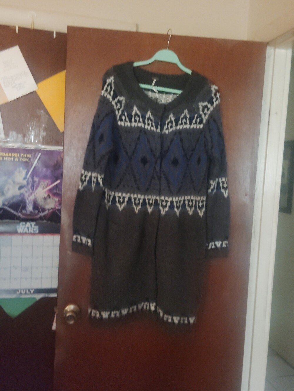 FREE PEOPLE Frosted Fair Isle Grey Cardigan - Size Medium - Picture 5 of 11